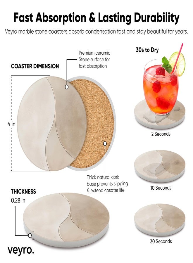 VEYRO Coasters Set of 6 for Drinks - Absorbent Ceramic Stone Drink Coasters with Cork Backing for Coffee Table & Desk, Modern Marble Look Cup Coaster Set, Housewarming Gift for New Home - Image 4